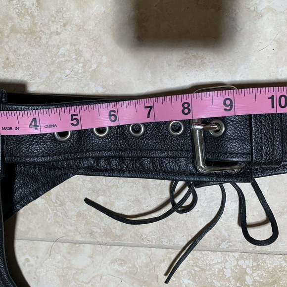 Thick Leather! Biker Chaps First MFG Co Unisex Vintage Biker Chaps Black Mens XS - Picture 9 of 11